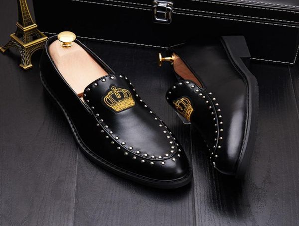 

genuine leather mens shoes men039s oxfords embroidery crown business dress shoe for men black white groom shoes weddin8901463