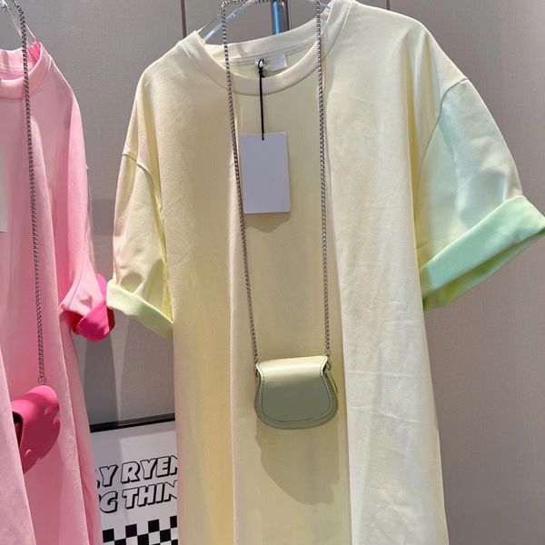 

2023 european women's t-shirt summer loose shirt mid-length casual solid color crewneck letter color short-sleeved t-shirt women's, White