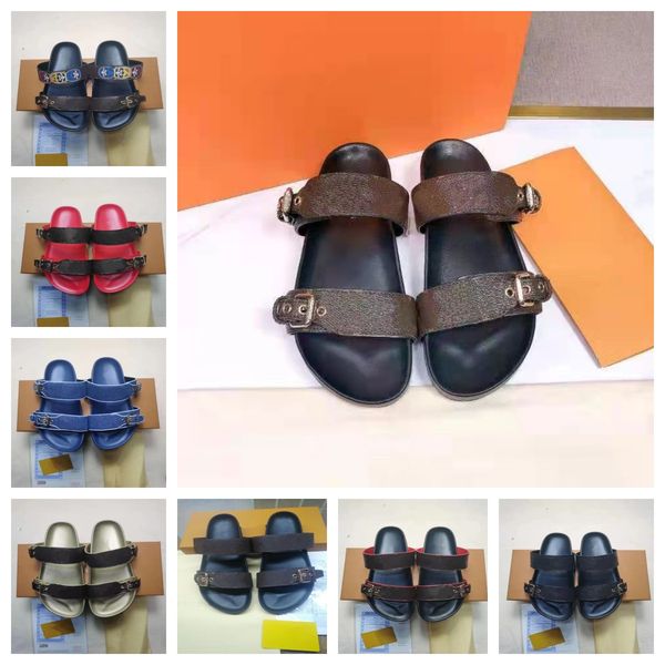 

designer slipper slides sandal summer flats real leather platform shoes ladies beach effortlessly stylish slides 2 straps with adjusted gold, Black