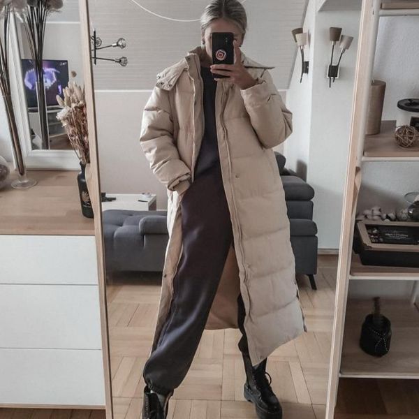 

leather 2022 new winter clothes women woman parkas xlong black beige thick warm jacket ankle length