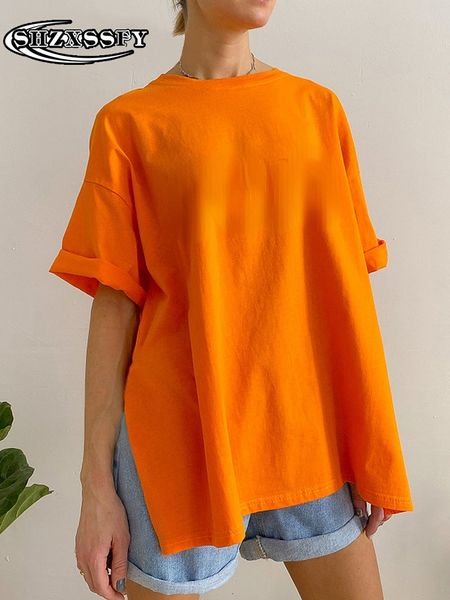 

women's t-shirt solid women's t-shirt fashion 100 % cotton loose summer blouses woman oversized o neck casual cotton tees clothes, White