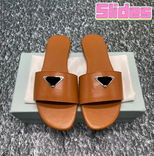 

designer leather logo plaque slides women slippers sneaker white black brown shoes summer slide luxury classic sandals beach women2559700