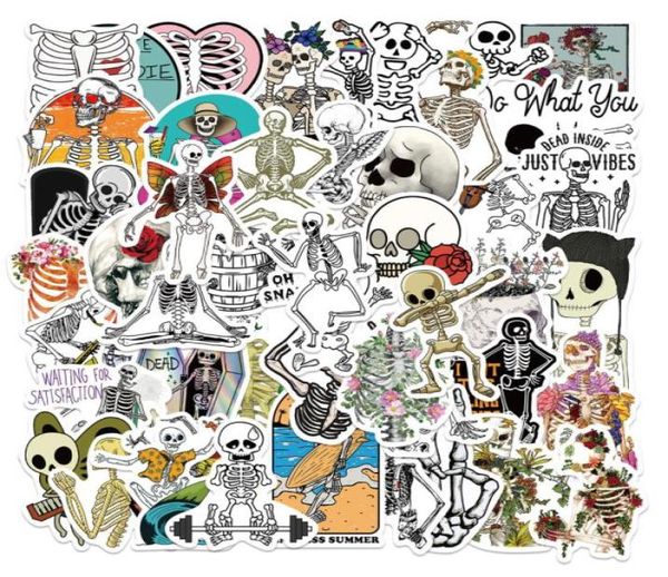 

50pcslot funny cartoon skeleton stickers white skull sticker bone graffiti kids toy skateboard car motorcycle bicycle sticker dec7252509