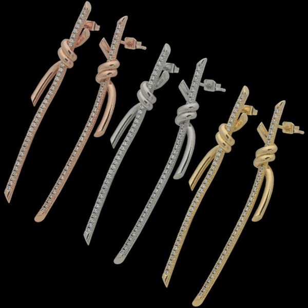 

womens knot short earrings studs designer jewelry half drill studs gold silvery rose full brand as wedding christmas gift276i, Golden;silver