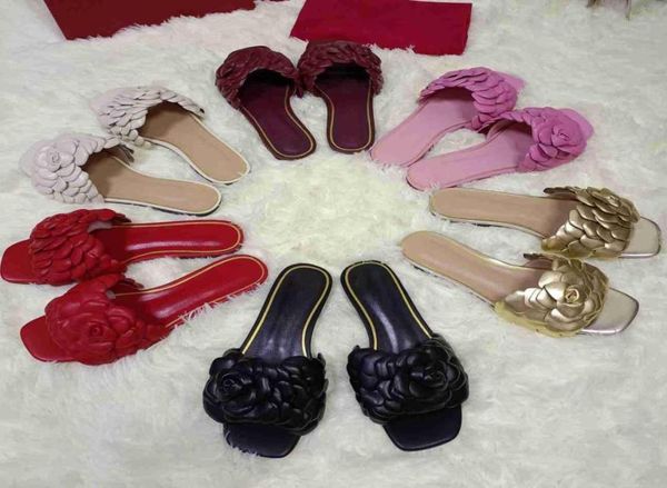 

2021 r women slippers fashion ladies genuine leather nower petals slipper flip flops sandals woman casual flat beach sl5799679, Black