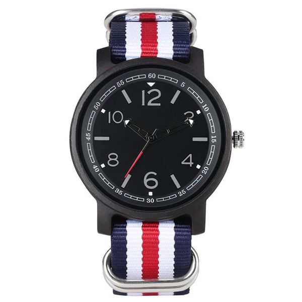

novel natural wooden watch vogue round dial nylon straps clock retro black red wood watches analog quartz wristwatch for men gift276s, Slivery;brown