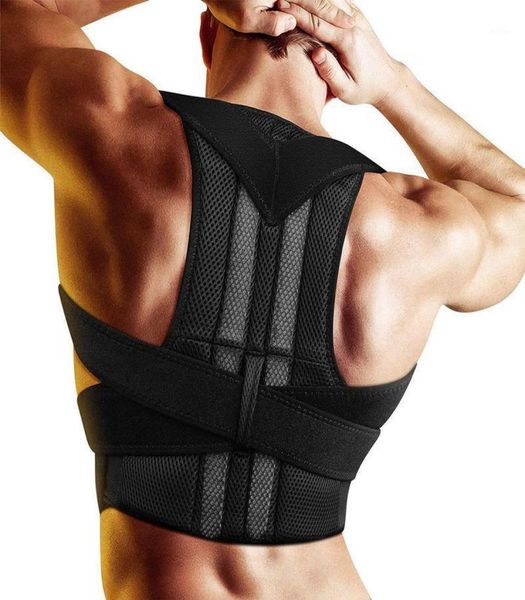 

back support adjustable corset posture corrector therapy shoulder lumbar brace spine belt correction for men women4737931, Black;blue