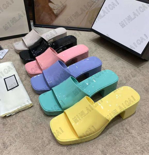 

rubber designer thick heel height square toe slippers womens sandals summer girls beach sandal slides flip flops loafers luxurys d4110320, Black