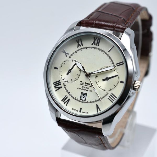

business fashion casual men's watch, leather design quartz watch., Slivery;brown