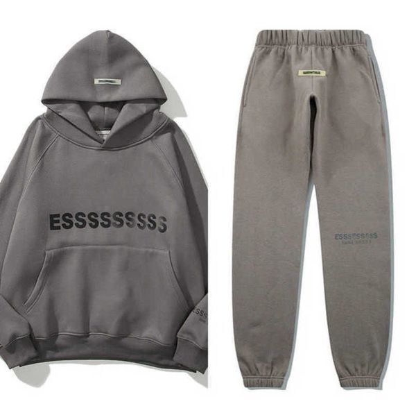 

men's luxury fashion sweatshirts essentials tracksuits letter hoodies men women ess sportswear hooded pant coat sweater pullover coupl, Gray