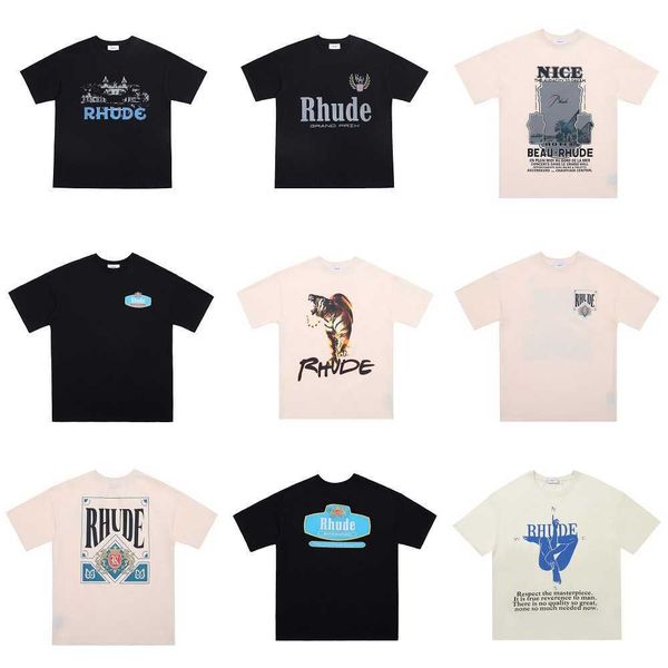 

designer fashion clothing tees hip hop tshirts rhude summer new crown castle tiger yoga letter print high street loose short sleeve t-shirt, White;black