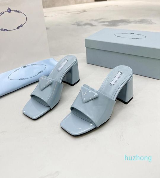 

brushed leather chunky heeled slides for woman slipper spring summer dress mules sandals designers mid heels slide lady classic we1567854, Black