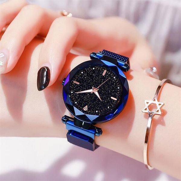 

luxury women starry sky mesh magnetic analog quartz watch ladies female waterproof lumious casual bracelet dress wristwatch clock2141, Slivery;brown