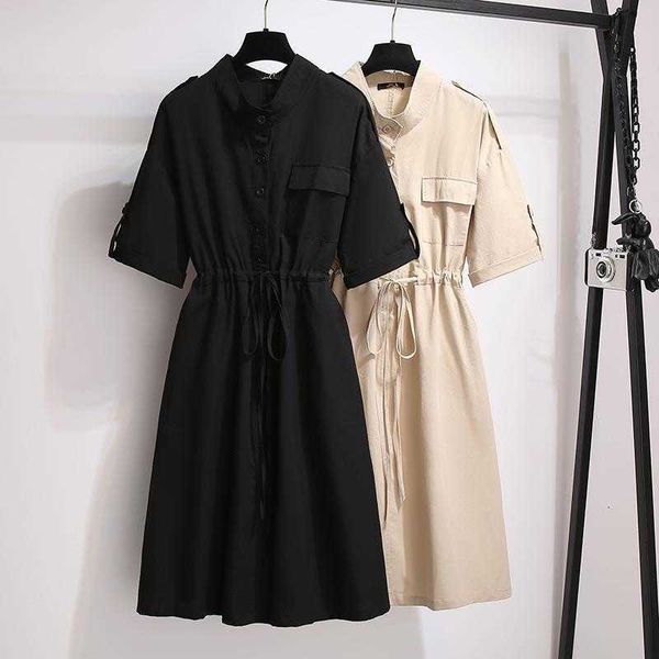 

plump girls design sense niche shirt dress loose temperament slimming cotton, Black;gray