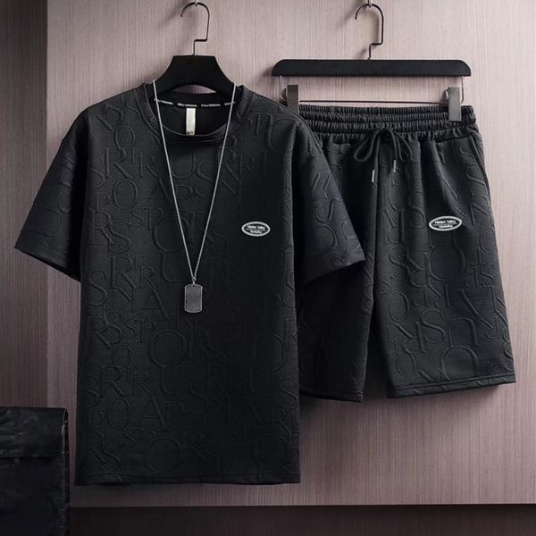 

mens tracksuits men tshirt shorts set round neck short sleeves loose elastic waist letter applique sports drawstring men tracksuit men cloth, Gray