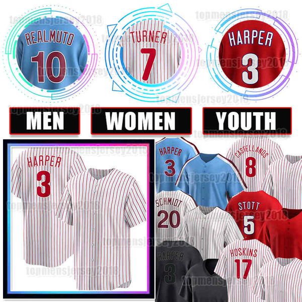 

7 trea turner jersey bryce 3 harper baseball 8 nick castellanos jt realmuto phillies mike schmidt rhys hoskins alec bohm zack wheeler philad, Blue;black