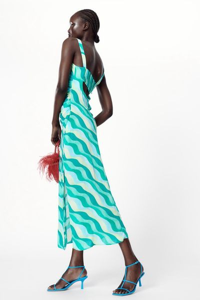 

2023 fashion casual dresses women short sleeve o neck party dress commuter fashion print beach mini lady elegant lace-up ruffle office dress, Black;gray