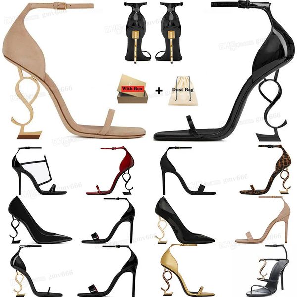 

2023 women luxury high heels dress shoes designer fashion patent leather gold tone triple black silver nuede womens lady sandals party weddi