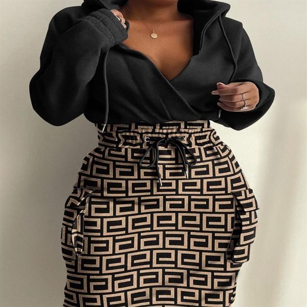 

plus size dresses lw camo print side pocket cargo dress v neck hooded sweatshirt long sleeve casual womens lace-up pullover2402, Black