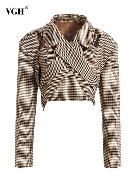 

dress vgh autumn fashion plaid two piece set for women notched collar long sleeve coat sleeveless vest suit female 2022 clothing style, White