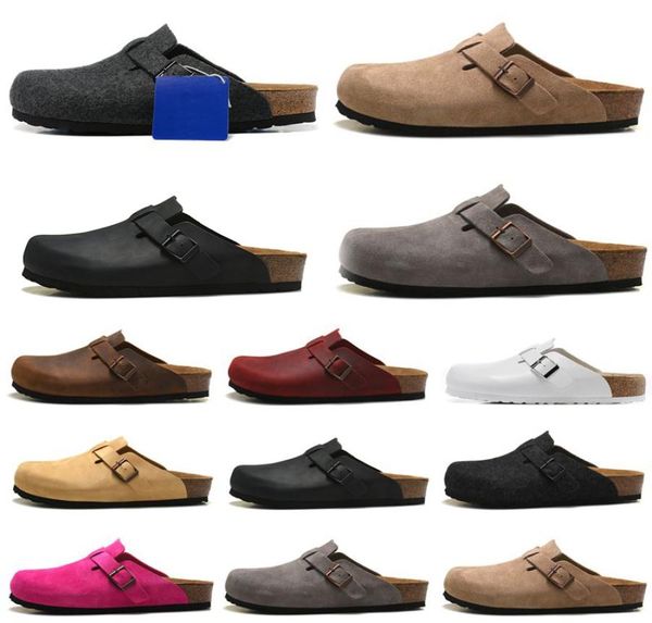 

designer slippers boston sandals oiled leather bag head pull cork suede autumn winter loafers shoes classic tan brown black fashio9806426