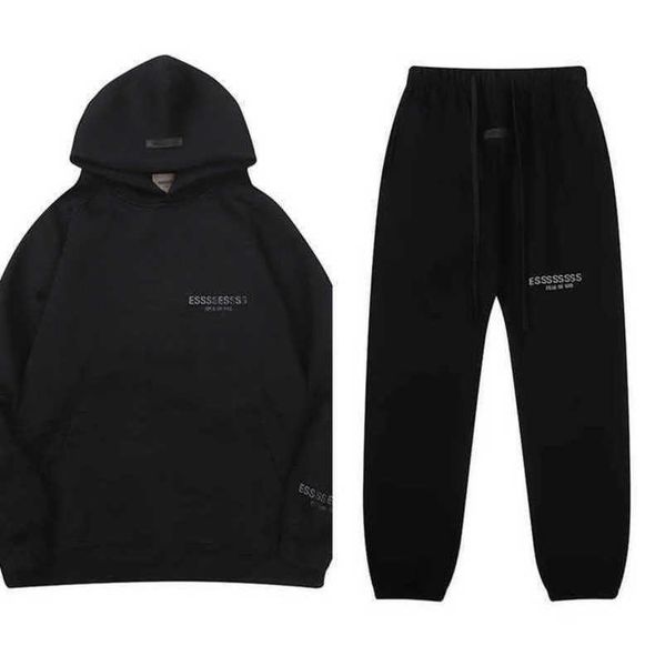 

classics luxury men's tracksuits essss ential sweatshirts letter hoodies men women sportswear hooded pant coat sweater pullover couple, Black