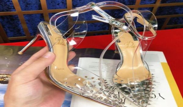 

heels transparent plastic belt nail with shallow mouth women039s dress shoes fashion spikes pumps 81012cm8914348, Black