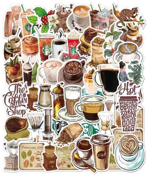 

50pcs whole coffee stickers cute drink waterproof vinyl sticker for water bottle lapnotebook diy car suitcase6805809