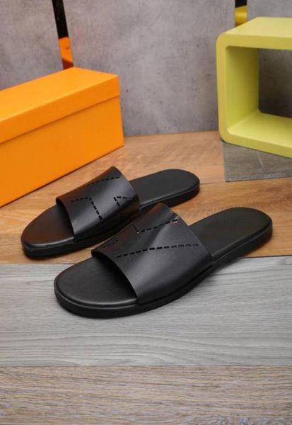 

brand name mens slippers summer outdoor beach flat flip flops swim autumn genuine leather sandal scuffs sz38446115463, Black