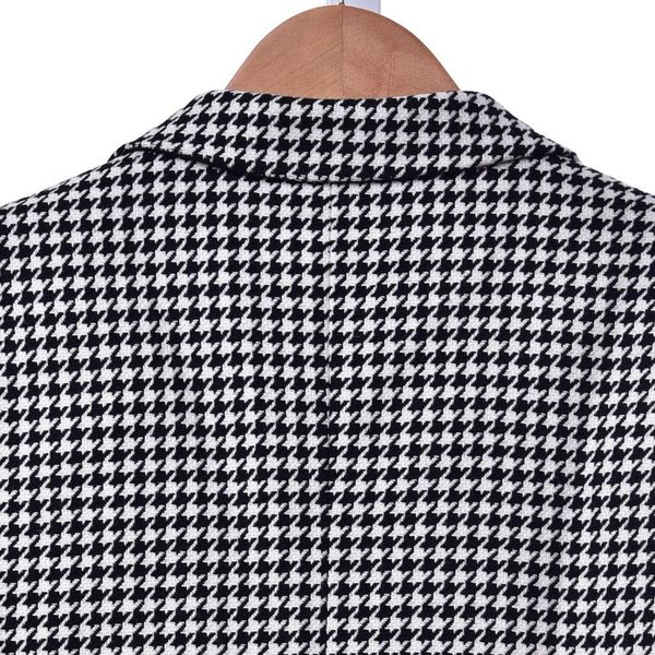 

pants women's single button houndstooth blazer long sleeve notched 2021 autumn winter fashion lady allmatch suit coat with pockets, White