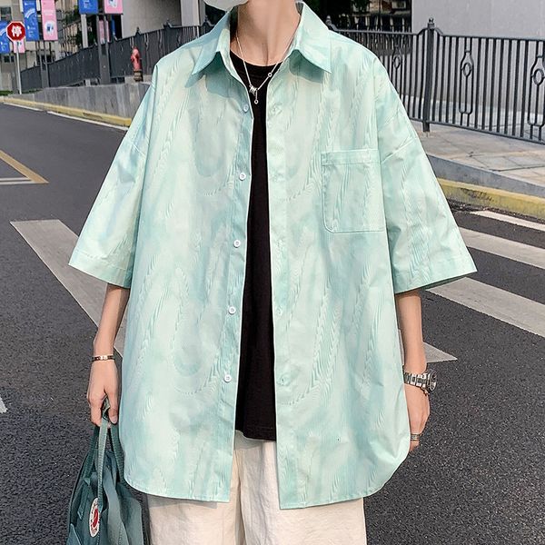 

men's casual shirts privathinker water ripple men's short sleeve shirt large size fashion summer casual blouses for harajuku male, White;black