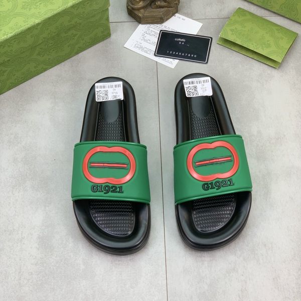 

2023 designer mens slippers sandals summer beach indoor flat interlocking g sandals stripes pool slides green red black house flip flops gea