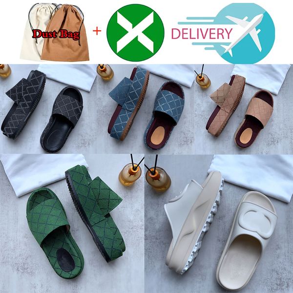 

designer platform slipper canvas sandles for womens summer street sandal flat thick bottomed flops leather latex slides resin light blue whi, Black
