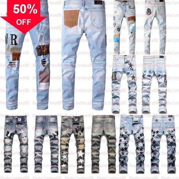 

men's pants jeans designer european jean hombre letter star men embroidery patchwork ripped for trend brand motorcycle pant mens skinny, Black