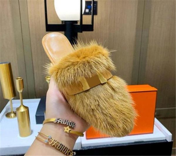 

autumn wool mink hair shoes fashion leisure winter plush slippers indoor le warm fox fur sandals for women slides quality s8575964, Black