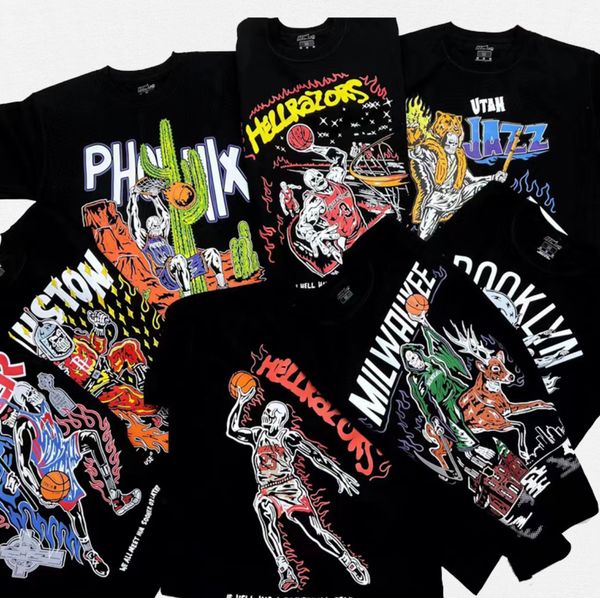 

men's t-shirts skeleton basketball graphic tshirt mens cool tee streetwear men women fashion hip hop pure cotton t shirt man oversized, White;black