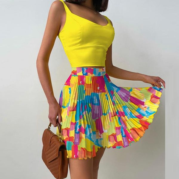 

dress women skirt suits spring off shoulder straps + ribbed pleated skirts suit office lady summer sleeveless casual outfits, White