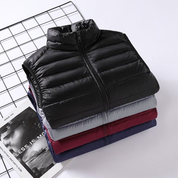 

men's vests tfetters winter clothing down jacket casual slim solid color stand collar lightweight white duck vest coat 230420, Black;white
