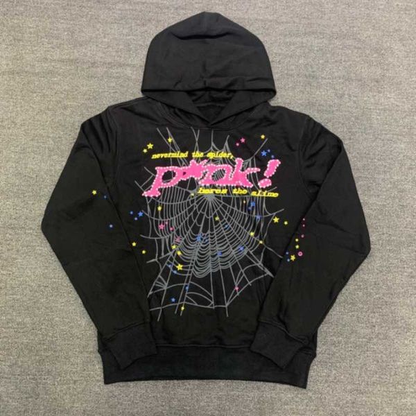 

sp5der young thug angel hoodies men women 1 1 quality foam printing spider web pullover sweatshirts, Black