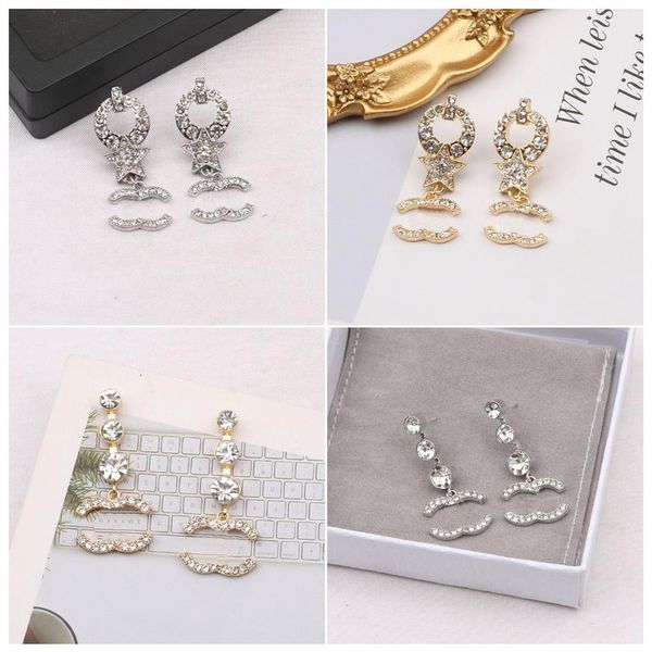 

luxury women 18k gold plated designer ear stud earrings brand designers geometry letters crystal rhinestone earring wedding party 274c, Golden;silver