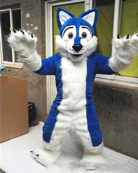 

halloween mascot costumes ong fur furry grey wolf husky dog fox fursuit mascot costume halloween birthday party cartoon apparel, Red;yellow
