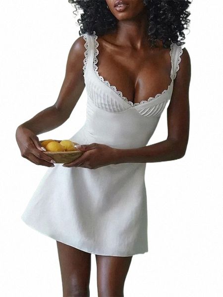 

casual dresses townlike white vneck spaghetti strap club party dresses women summer dress backless lace strap mini aline dress 230323 54gg#, Black;gray