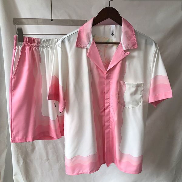 

mens tracksuits summer casual holiday printed shirt fashion loose short sleeve lapel cardigan men camiseta manga longa masculina 230420, Gray