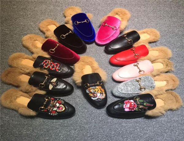 

women fur slippers mules flats suede mule shoes designer fashion genuine leather loafers shoes with metal chain9745668, Black