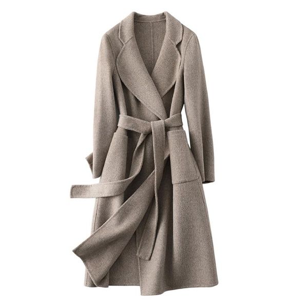 

fur new arrivals women autumn classic doublefaced cashmere coat woolen female outerwear belt winter wool coat s3652, Black