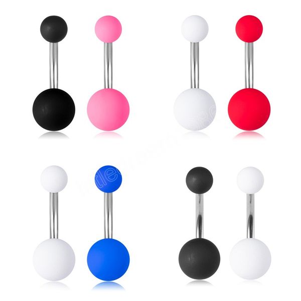 

colorful acrylic belly button ring navel piercing belly ring stud surgical steel bar for women body jewelry, Silver