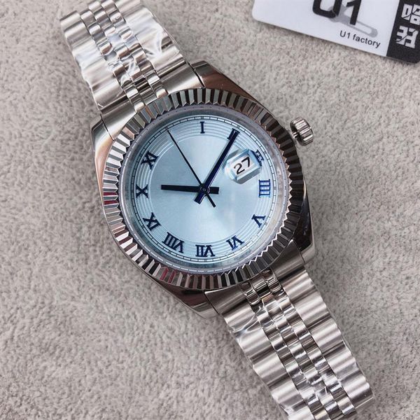 

st9 steel datejust watch 41mm 2813 automatic mechaincal movement steel baby blue dial fluted bezel sapphire v3 bracelet mens watch249n, Slivery;brown