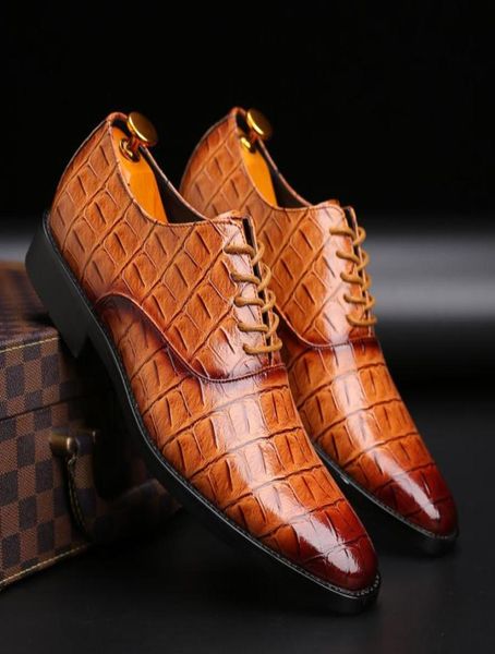 

2021 mens dress leather shoes luxury laceup business casual leather shoes men formal wedding flat shoes plus size 38487256764, Black