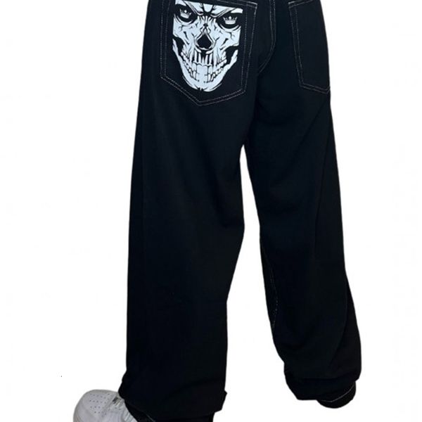 

mens jeans gothic hip hop manga face print harajuku trend personality street black straight loose wide leg pants 230419, Blue