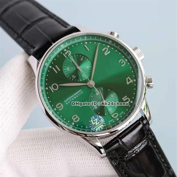 

luxury watches 371615 portugieser 41mm stainless steel eta7750 automatic chronograph mens watch sapphire crystal green dial leathe241f, Slivery;brown